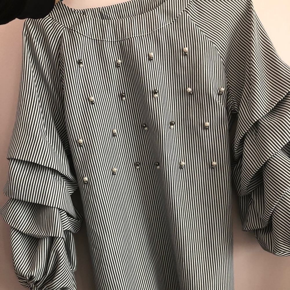 Grey & white strip blouse